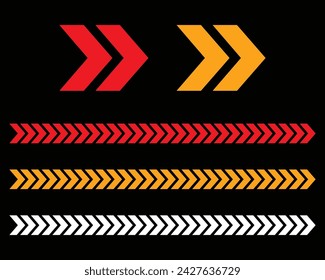 Set of red and yellow arrow signs, abstract arrow, chevron. Arrow Design, Striped direction, vector illustration