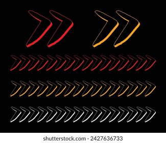 Set of red and yellow arrow signs, abstract arrow, chevron. Arrow Design, Striped direction, vector illustration