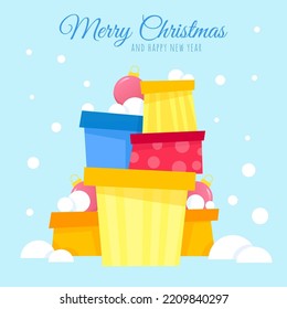 Set of red, yellow and blue boxes for christmas 2023