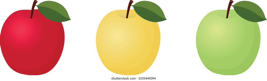 Set of red, yellow and green apples isolated on a white background. Stock vector illustration vector
