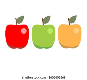 Set of red, yellow and green apples isolated on white background. Stock vector illustration
