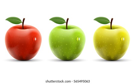 Set of red, yellow and green apples isolated on white background. Stock vector illustration