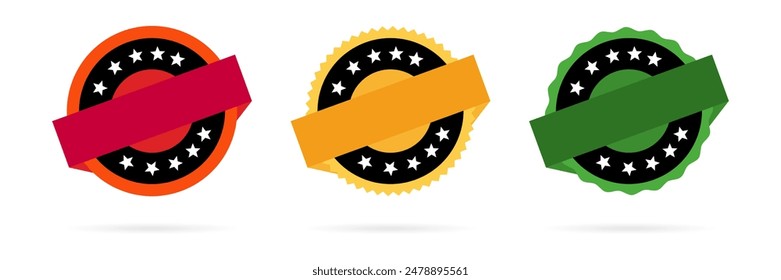 set of red, yellow and green blank label icons. design isolated on white background.