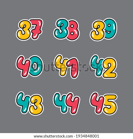 a set of red, yellow and green numbers with a black outline, 
from thirty-seven to forty-five on a gray background, vector