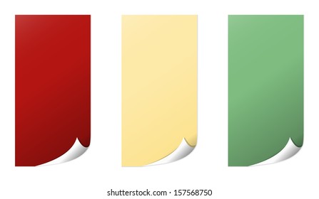 The set of red, yellow and green rectangle labels with bent corner / The folded retro label / The bent corner rectangle