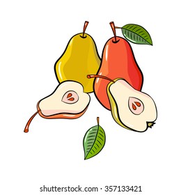 set of red and yellow pears