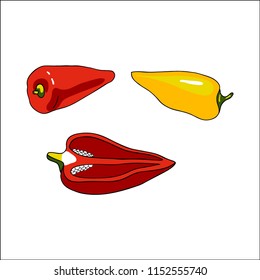 Set of red and yellow peppers. Vector illustration.