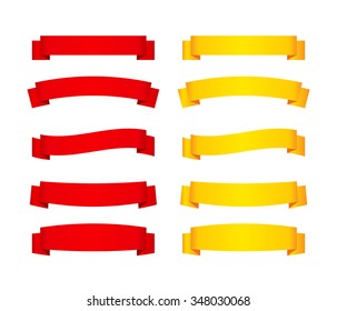 Set of red and yellow ribbon banners. Vector illustration.