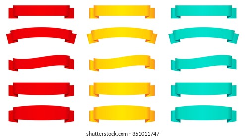 Set of red and yellow ribbon banners. Vector illustration.