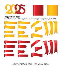 Set of Red and Yellow ribbon tag. Satin bookmark or flag banners gradient palette Vol 01