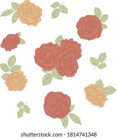 Set of red and yellow roses stickers illustration vector