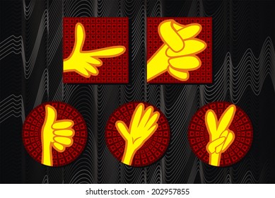 set of red and yellow sticks with hand Vector