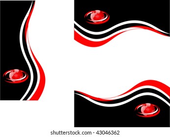A set of red,black and white business stationary with letterhead, business card and brochure cover and red globe