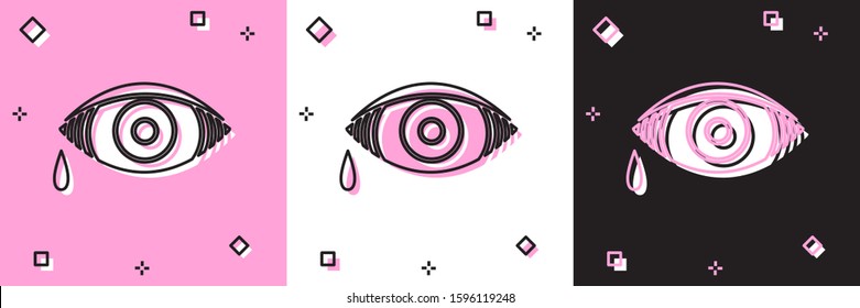 Set Reddish eye due to viral, bacterial or allergic conjunctivitis icon isolated on pink and white, black background.  Vector Illustration