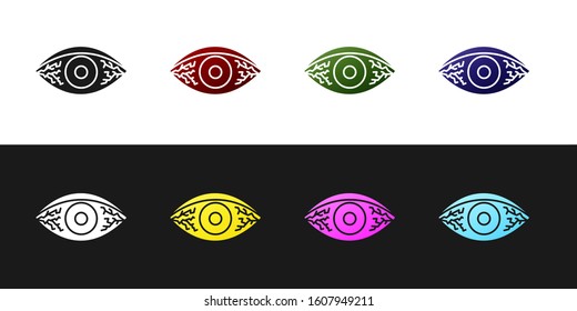Set Reddish eye due to viral, bacterial or allergic conjunctivitis icon isolated on black and white background.  Vector Illustration