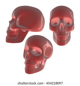 Set of Reddish Porcelain 3D Skulls on White. Low Poly Realistic Vector Illustration. Collection of Skulls in Different Views.