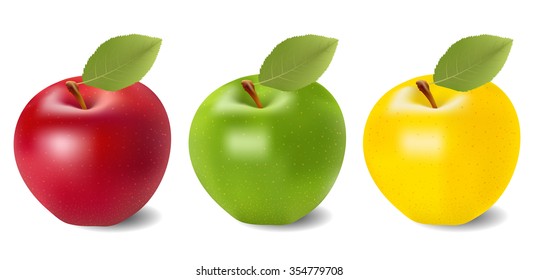 The set of red,green and yellow apples on white background, vector illustration