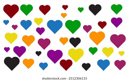 Set of red,green,yellow,blue,white,black,merun heart icons,  Valentines Day. Social network like red heart buttons. Perfect Love symbol.Hand drawn hearts.Vector symbol icon illustration design.