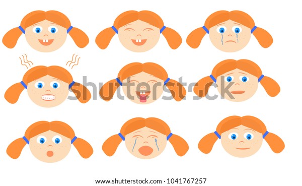 Set Redhead Girl Faces Emotions Child Stock Vector (Royalty Free ...