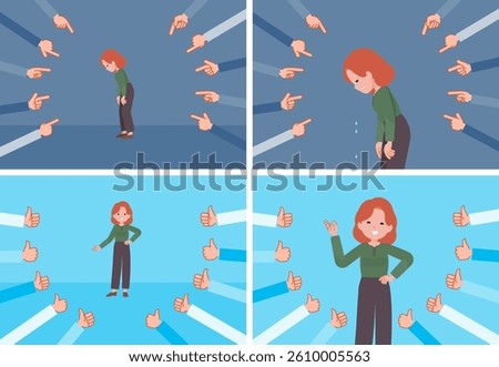 A set of redhead woman to be evaluated.It's vector art so easy to edit.