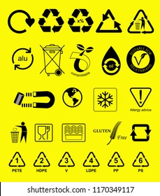 set of reduce reuse recycle element in yellow concept. easy to modify