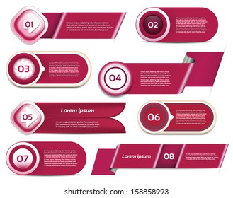 Set of red-violet vector progress, version, step icons. eps 10 