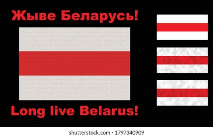 Set of red-white Flag of the Republic of Belarus with inscription in Belarusian "Long live Belarus".