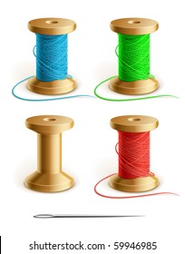 set reel with thread and needle vector illustration isolated on white background