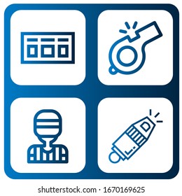 Set of referee icons. Such as Scoreboard, Whistle, Referee , referee icons