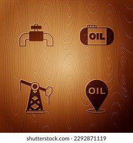 Ajuste la posición del combustible de combustible de recarga, las tuberías y válvulas metálicas, la bomba de aceite o el gato de la bomba y el depósito de depósitos en el fondo de madera. Vector