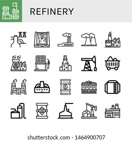 Set of refinery icons such as Barrels, Power plant, Dam, Industry, Coal factory, Nuclear power, Fuel, Oil, Oil pump, Coal, Factory, Oil barrel, Storage tank, tank , refinery