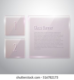 Set of reflecting square glass banners on white background