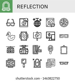 Set of reflection icons such as Mirror, d glasses, Video, Disco ball, Musical notes, Swan, Sign, Responsive, Cable car, Hand mirror, Full length mirror , reflection