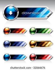 Set of reflective web buttons in six colors. Please visit my portfolio to find similar graphics.