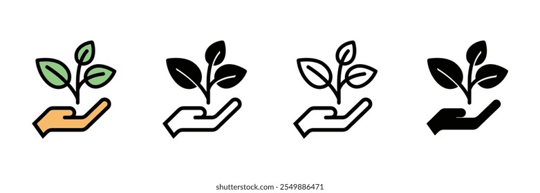 Set of Reforestation icon collection. Hand holding plant symbol. Vector Illustration.