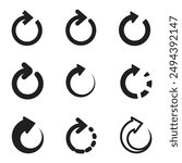 Set of refresh icons isolated on white background. Collection reload sign symbol