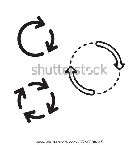 Set of refresh and reload arrow symbols in a circle, representing rotation, repetition, and update