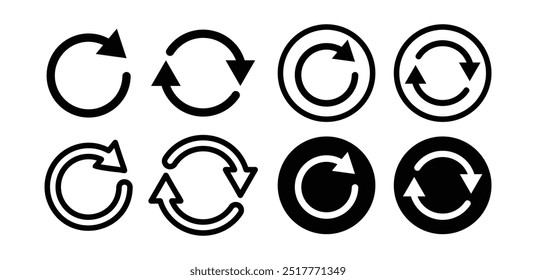set of refresh reload icon symbol sign vector design simple line black white color illustration collections isolated