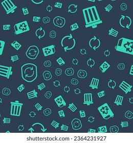Set Refresh, Trash can, Recycle symbol inside shield and Eco fuel canister on seamless pattern. Vector
