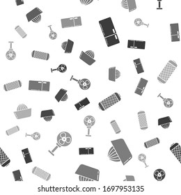 Set Refrigerator , Citrus fruit juicer , Stereo speaker  and Electric fan  on seamless pattern. Vector
