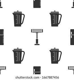 Set Refrigerator , Electric heater  and Measuring cup on seamless pattern. Vector