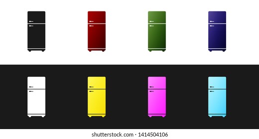 Set Refrigerator icon isolated on black and white background. Fridge freezer refrigerator. Household tech and appliances. Vector Illustration