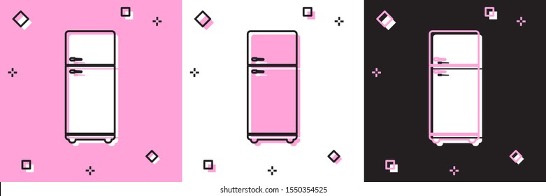 Set Refrigerator icon isolated on pink and white, black background. Fridge freezer refrigerator. Household tech and appliances.  Vector Illustration