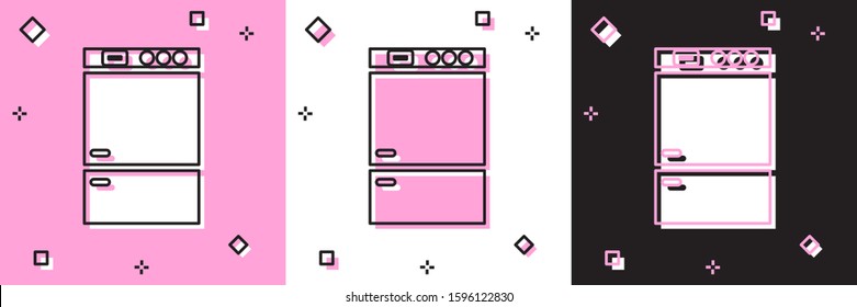 Set Refrigerator icon isolated on pink and white, black background. Fridge freezer refrigerator. Household tech and appliances.  Vector Illustration