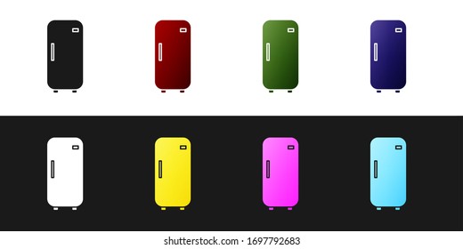 Set Refrigerator icon isolated on black and white background. Fridge freezer refrigerator. Household tech and appliances. Vector Illustration