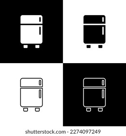 Set Refrigerator icon isolated on black and white background. Fridge freezer refrigerator. Household tech and appliances.  Vector