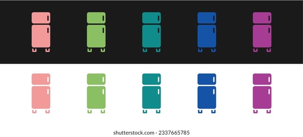 Ajuste el icono del refrigerador aislado en fondo blanco y negro. Frigorífico congelador. Tecnología y electrodomésticos.  Vector