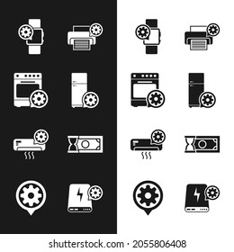 Ajuste la configuración del refrigerador, Horno, Smartwatch, Impresora, Aire Acondicionado e icono de pagos rápidos. Vector