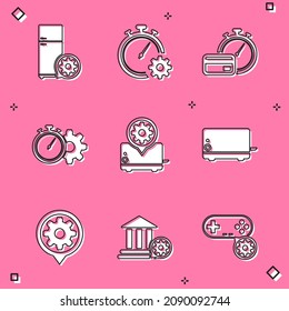 Set Refrigerator setting, Time management, Fast payments, , Toaster and  icon. Vector