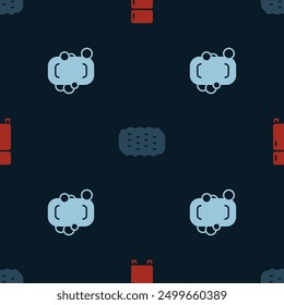 Set Refrigerator, Sponge and Bar of soap on seamless pattern. Vector